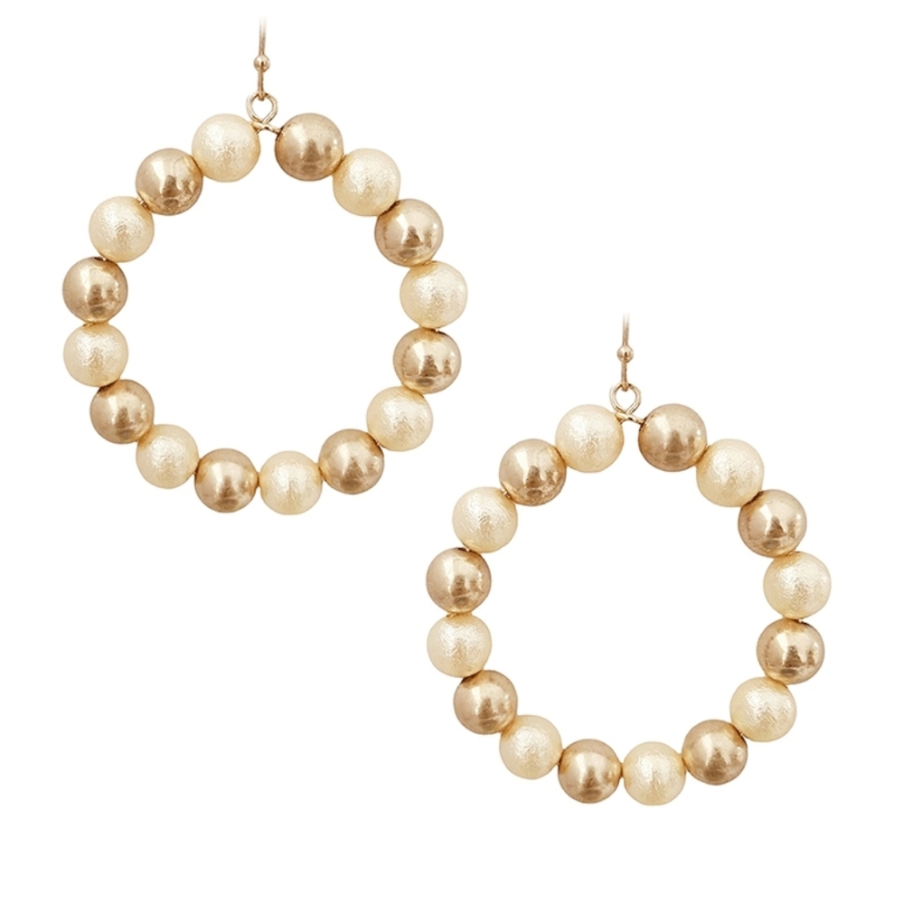 Elegant Gold and Cream Hoop Earrings